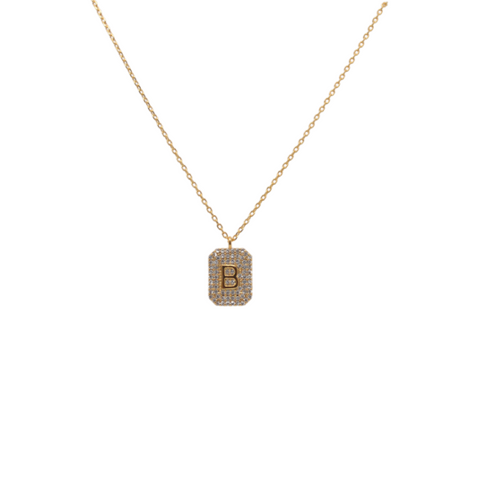 Letter "B" Pave Diamond Initial Dog Tag Pendant Necklace