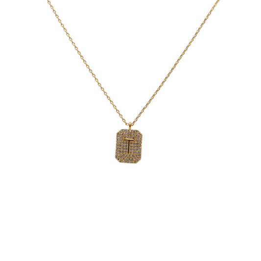 Letter "T" Pave Diamond Initial Dog Tag Pendant Necklace