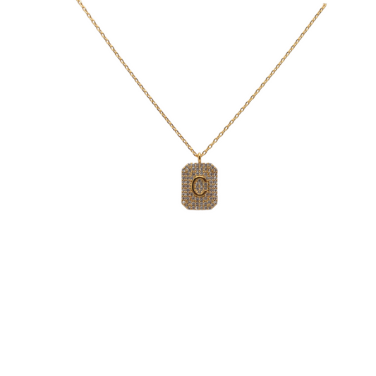 Ode Veza Letter "C" Pave Diamond Initial Dog Tag Pendant Necklace