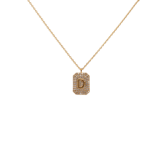 Ode Veza Letter "D" Pave Diamond Initial Dog Tag Pendant Necklace