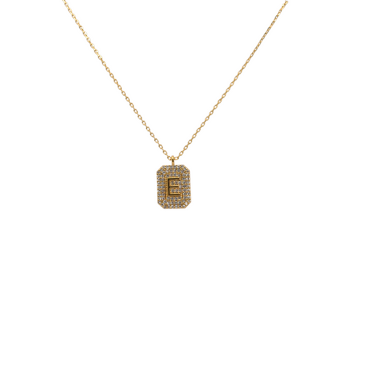 Ode Veza Letter "E" Pave Diamond Initial Dog Tag Pendant Necklace