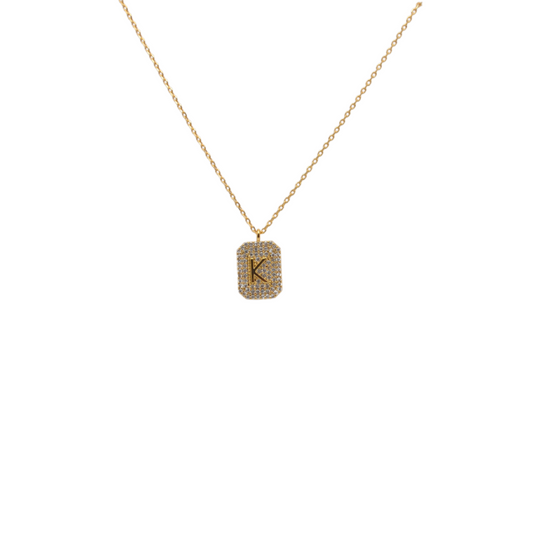 Ode Veza Letter "K" Pave Diamond Initial Dog Tag Pendant Necklace