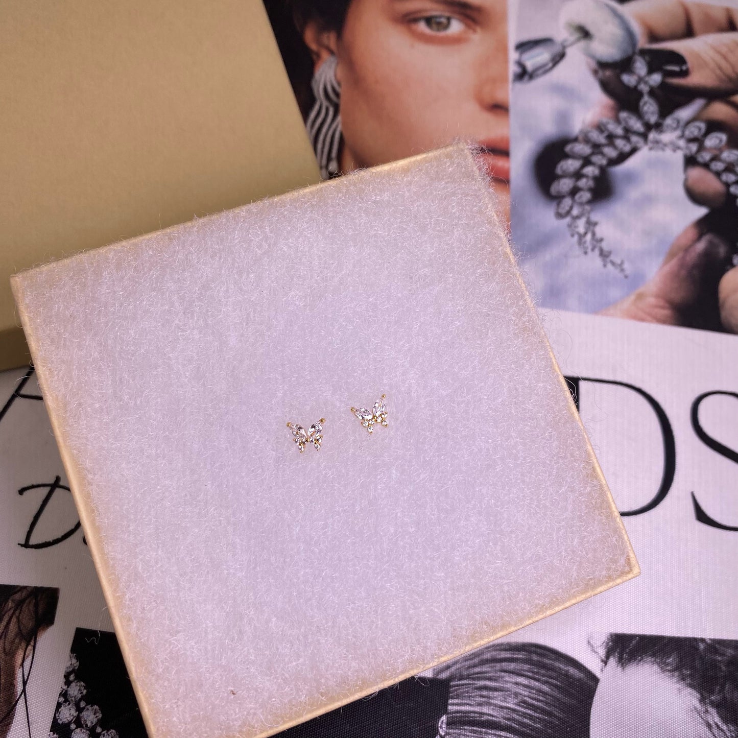 Diamond Butterfly Stud Yellow Gold Earrings