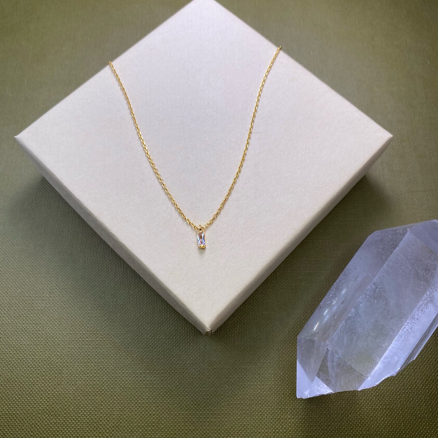 Dainty Emerald Cut Diamond Yellow Gold Necklace