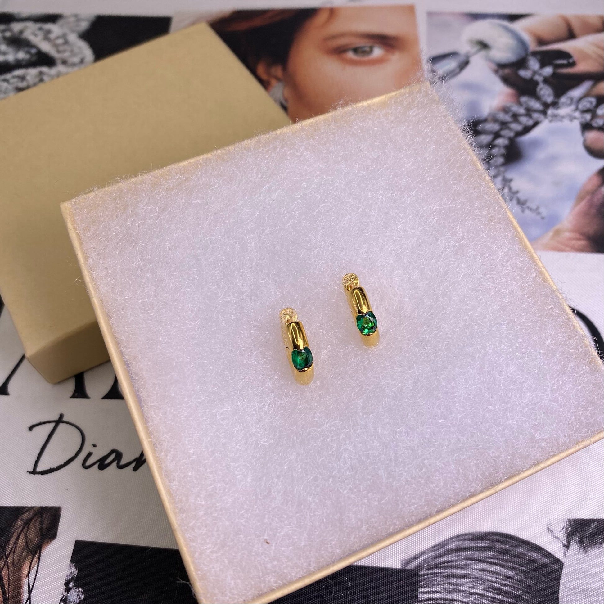 Emerald Bezel Set Yellow Gold Huggies