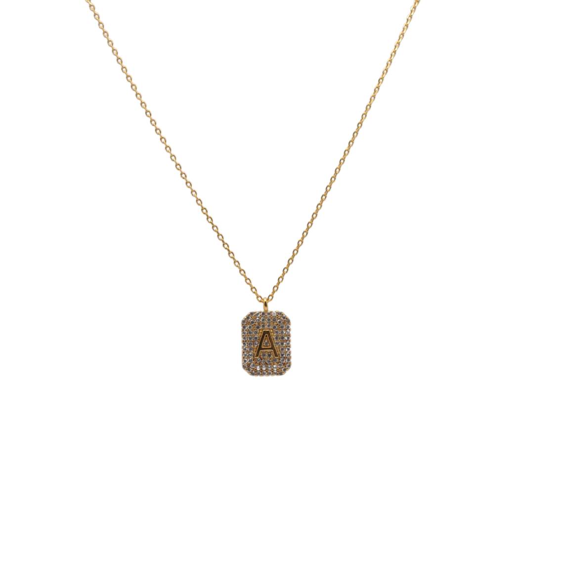 Letter "A" Pave Diamond Initial Dog Tag Pendant Necklace
