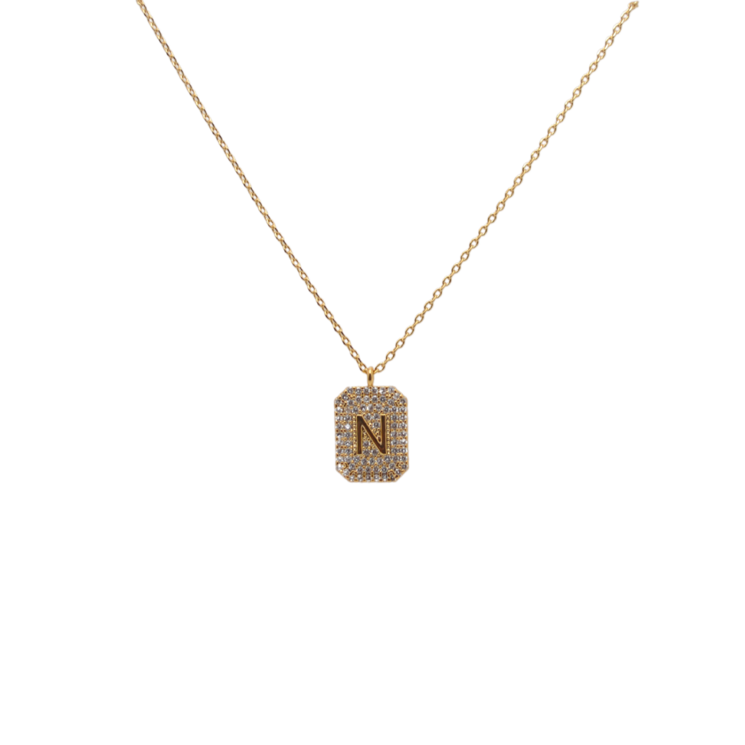 Letter "N" Pave Diamond Initial Dog Tag Pendant Necklace