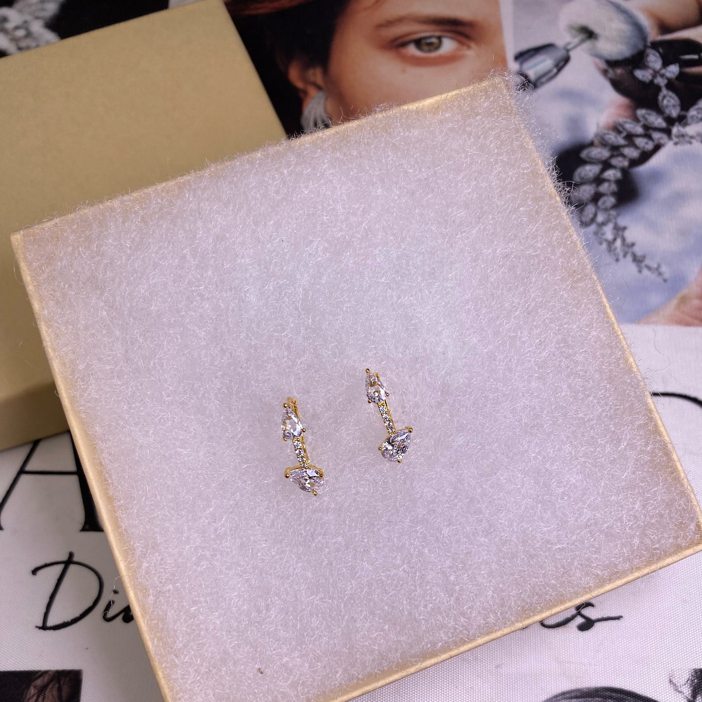 Ode Veza Pear Shaped Diamond with Pave Huggies